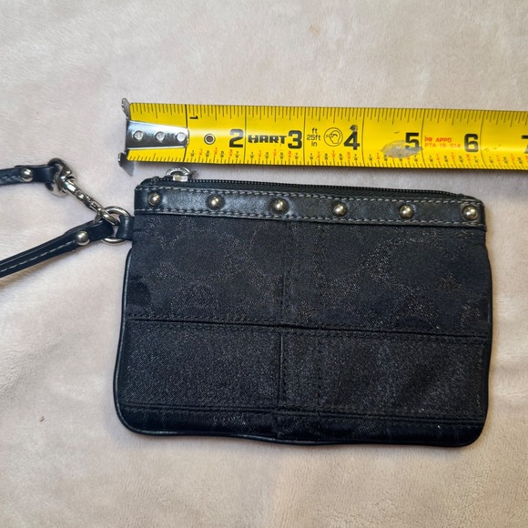 Coach Black Signature Jacquard Wristlet Silver Studded Accent Zip Top - Picture 1 of 5